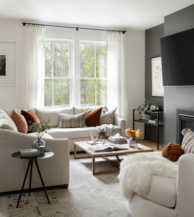 Transitional Family Room by Carly Jane Design