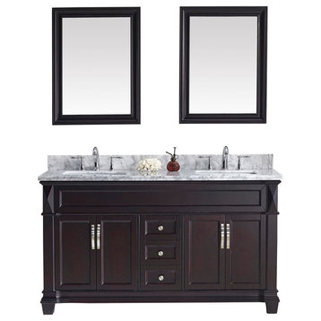 60" Double Bathroom Vanity, Espresso, Square Sink, Polished Chrome