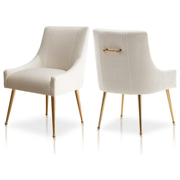SEYNAR Modern Glam Boucle Pleated Velvet Dining Chair, Set of 2, Beige