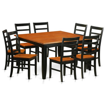 East West Furniture Parfait 9-piece Dining Set with Wood Seat in Black/Cherry