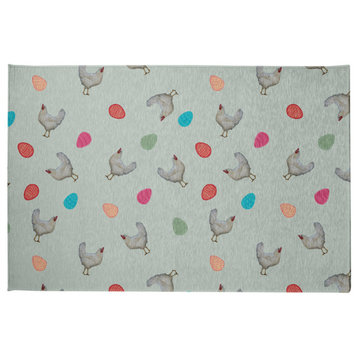 Chickens and Eggs Easter Chenille Rug, Breezeway Green, 2'x3'