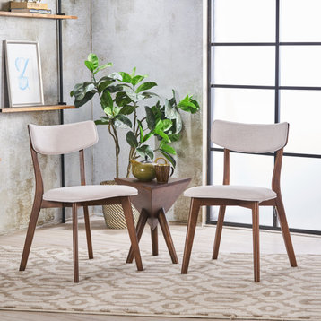 GDF Studio Caleb Mid-Century Walnut Finished Frame Dining Chairs, Set of 2, Light Beige