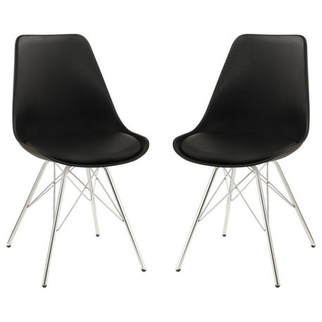 Contemporary Dining Chairs With Chrome Legs, Set of 2, Black