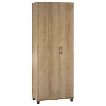 Pemberly Row Transitional Tall Asymmetrical Cabinet in Natural