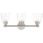 Livex Lighting - Catania 3-Light Brushed Nickel Vanity Sconce - The clean and simple Catania vanity sconce features a brushed nickel finish with hand blown clear glass. This sleek design will brighten up any bathroom.