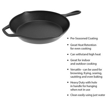 Pre-Seasoned Cast Iron Skillet- 12 inch for Indoor and Outdoor Cooking