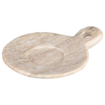 Hand-Carved Marble Dish with Handle, Beige