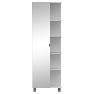 Los Angeles Mirror Linen Cabinet with 5 Open Shelves and 4 Inner Shelves, White