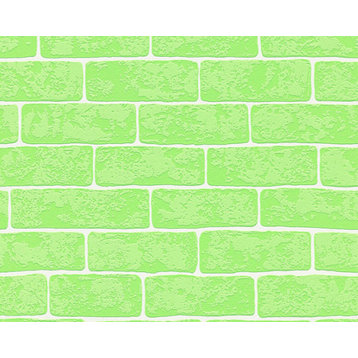 Faux Textured Wallpaper, Stone Wall, 359813, Green, One Roll