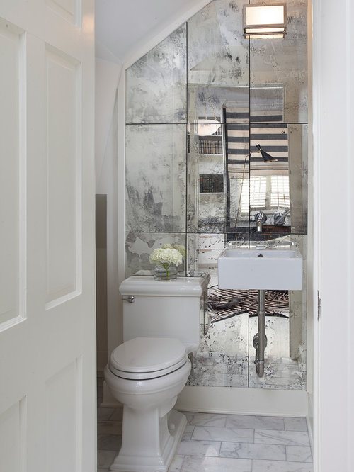 Cloakroom Design Ideas, Renovations & Photos with Mirror Tiles