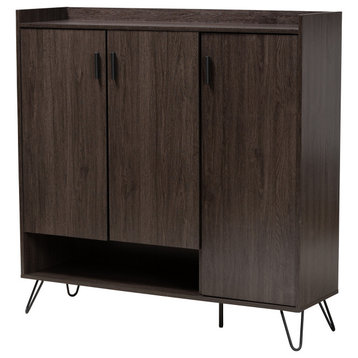 Edlow Modern Contemporary Dark Brown Finish Wood 3-Door Shoe Cabinet