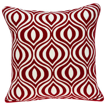 20" x 7" x 20" Transitional Red and White Pillow Cover With Poly Insert