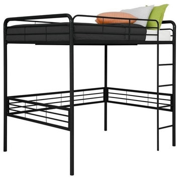 DHP Full-Size Metal Loft Bed with Ladder in Black