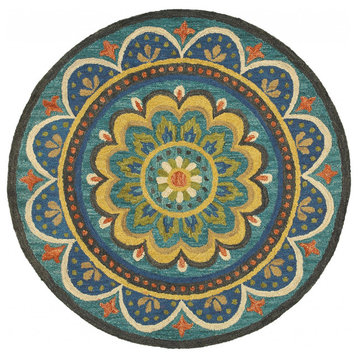 6" Round Blue Floral Mandala Area Rug