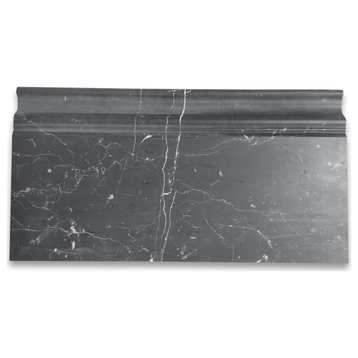 Nero Marquina Black Marble 6x12 Skirting Baseboard Trim Molding Honed, 1 piece