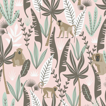 Kiki Pink Monkeys Wallpaper, Swatch