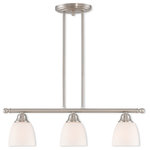 Livex Lighting - Somerville 3-Light Linear Chandelier, Brushed Nickel - Not quite contemporary, not fully traditional. Intriguing concepts of basic shapes complement a brushed nickel finish and hand blown satin opal white glass.