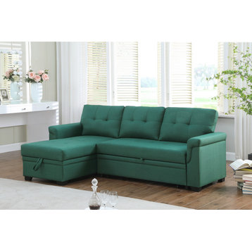 Lucca Linen Reversible Sleeper Sectional Sofa, Green