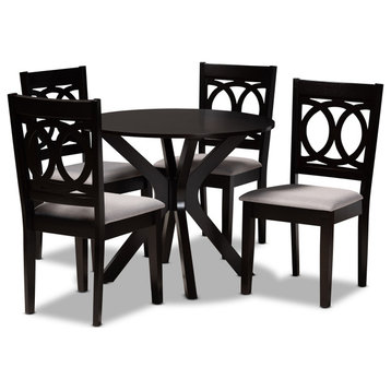 Sanne Gray Fabric Upholstered and Dark Brown Finished Wood 5-Piece Dining Set