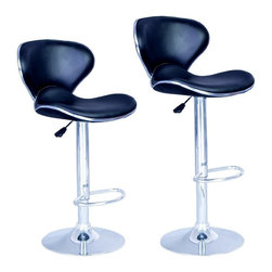 SET of 2 Bar Stools Black PU Leather Modern Hydraulic Swivel Dinning Chair - Bar Stools And Counter Stools