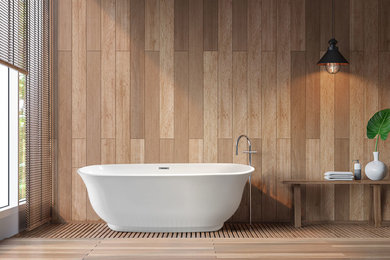 Example of a mid-sized minimalist freestanding bathtub design in Los Angeles
