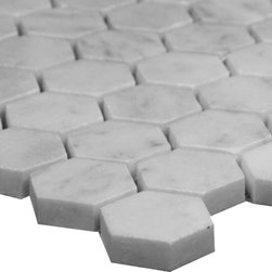 Carrara Marble Italian White Bianco Carrera 1" Hexagon Mosaic Tile Honed - Home Accessories & Decor
