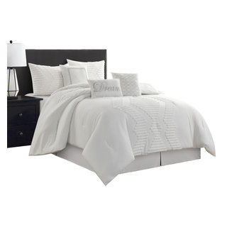 Beige Black White Pintuck Striped 7pc Comforter Set Twin Full Queen Cal  King Bed