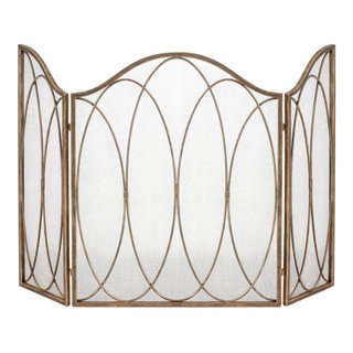 3-Panel Fireplace Screen in Burnished Gold Oval Design - Transitional ...