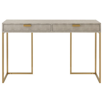 Nicole Miller Chayton Console Table Faux Shagreen 47.3Lx15.2Wx30H, Off White/Gold