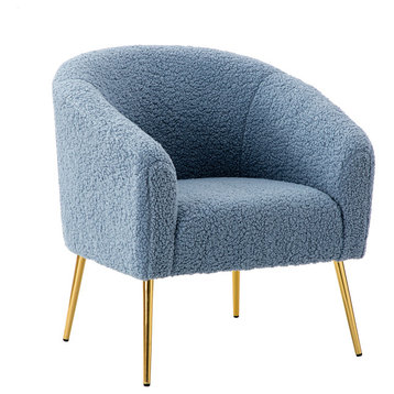 30" Polyester Barrel Chair With Metal Legs, Blue