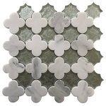 All Marble Tiles - SAMPLE OF 12"x12" Clear And Polished Arabescato And Glass Mosaic Tile In White - SAMPLES ARE A SMALLER SIZE OF THE ORIGINAL TILE. SAMPLE OF WATERJET TILES DO NOT SHOW THE FULL DESIGN.