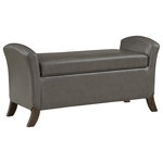 OSP Home Furnishings - Coborn Storage Bench, Pewter Faux Leather With Gray Legs - Offer the perfect storage solution to any guest room or entry. An ideal place to sit and put on shoes, store pillows and throws or simply create a beautiful finishing touch to your bedroom. Durable soft-close hinge will keep fingers safe and padded faux leather upholstery make this storage bench the beautiful choice.  Simple assembly.