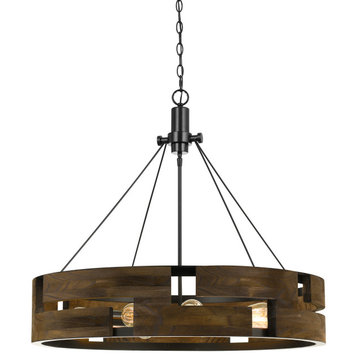 Benzara BM225623 9 Bulb Round Wooden Chandelier, Geometric Cut Out Design, Brown