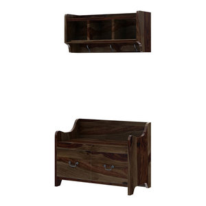 Smithsburg Rustic Solid Wood Wall Hanging Hall Tree Bench With