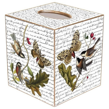 TB350 - Birds and Butterflies on Writing Tissue Box Cover