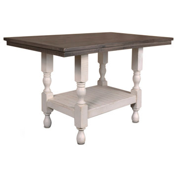 60" Dining Table Pub High Top Distressed White And Brown Solid Wood