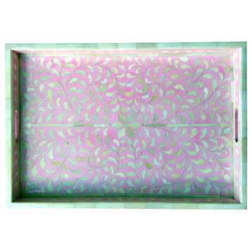 Pink Floral Bone Inlay Serving Tray