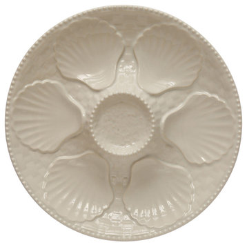 10 Inches Round Stoneware Oyster Plate, Matte White