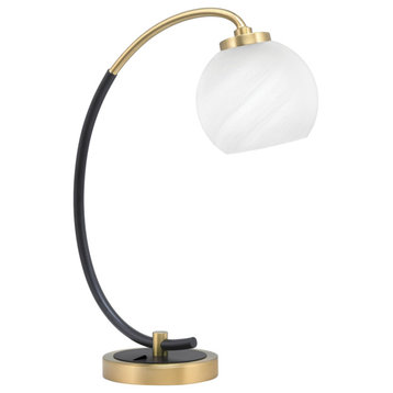 1-Light Desk Lamp, Matte Black/New Age Brass Finish, 5.75" White Marble Glass