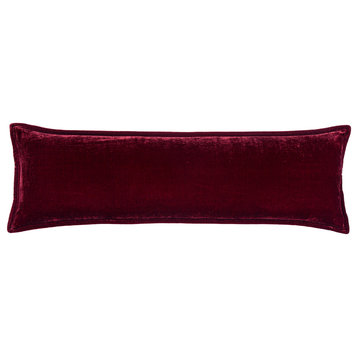 Stella Faux Silk Velvet Long Lumbar Pillow, 14" x 42", 1PC, Garnet Red