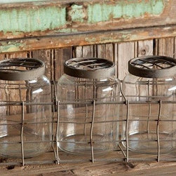 Three Glass Jars Set With Wire Basket - Baskets