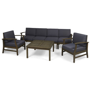 GDF Studio Scarlett Outdoor 6-Seat Teak Finished Acacia Wood Sofa and Table Set, Gray