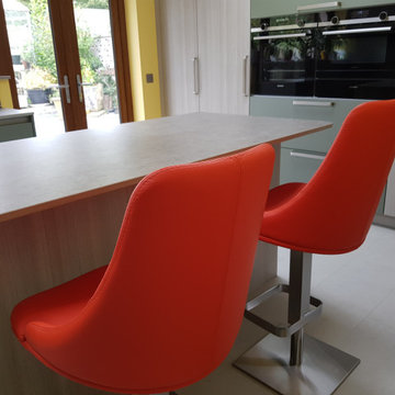 Glamour SBC Stools, Terracotta Leather, Base 52 in Brushed Steel