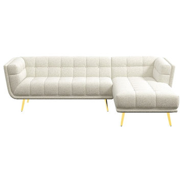 Allen Chesterfield Cream French Boucle Fabric Right-Facing Sectional Couch