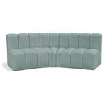 Meridian Furniture - Arc Vegan Leather Upholstered 3-Pc. U-Shaped Modular Sectional, Green - Unleash modern opulence with the Arc Vegan Leather 3pc. Sectional. Crafted for the modern connoisseur, this Sectional injects an air of refined luxury into any space. Its sleek silhouette, upholstered in supple mint green vegan leather, exudes timeless sophistication while the deep channel tufting adds textural intrigue, further elevating the chair's visual appeal. The modular design makes it a versatile chameleon, effortlessly adapting to your evolving needs and preferences. Whether you envision it gracing a chic living room corner, basking in the glow of a bedroom window, or adding a touch of drama to a home office, the Arc seamlessly complements your unique interior aesthetic.
