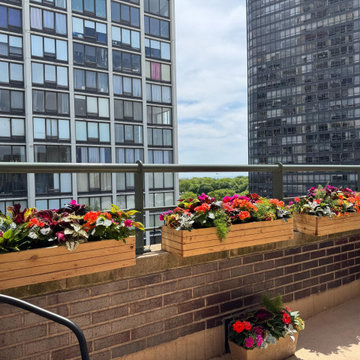 Custom Apartment Balcony Garden with Custom Cedar Flower Planter Boxes