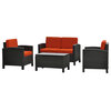 Barcelona Set of 4 Settee Group w/Cushions,Black Antique