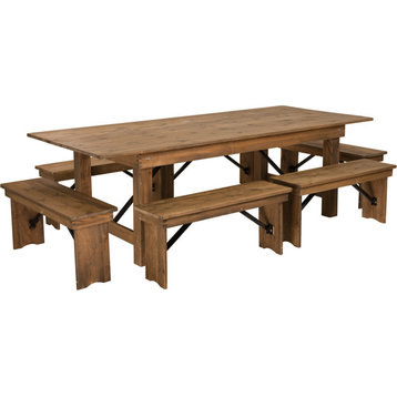 HERCULES Series 8'x40'' Antique Rustic Folding Farm Table and Six Bench Set