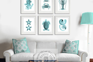 A Set of 6 Turquoise Sealife Art prints Turquoise Living Room Decor ideas