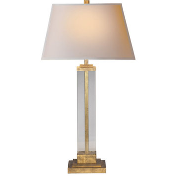 Wright Table Lamp, 1-Light, Gilded Iron, Natural Paper Rectangle Shade, 33"H